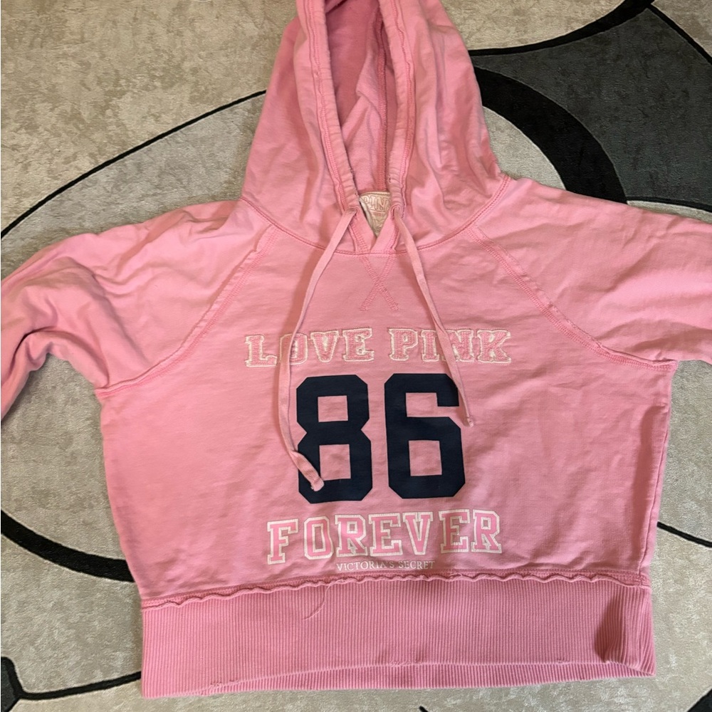 Retro Pink Victoria Secret Cropped Hoodie - Picture 2 of 2